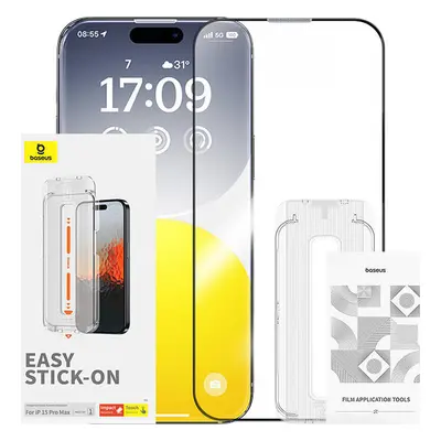 Safírové tvrzené sklo s instalační sadou Baseus 0,3 mm pro iPhone 15 Pro Max