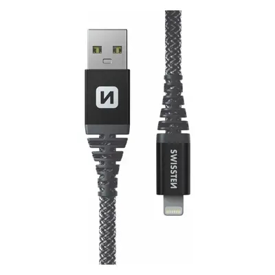 DATOVÝ KABEL SWISSTEN KEVLAR USB / LIGHTNING 1,5 M ANTRACIT