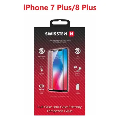 SKLO SWISSTEN FULL GLUE, COLOR FRAME, CASE FRIENDLY PRO APPLE IPHONE 7 PLUS/8 PLUS ČERNÉ