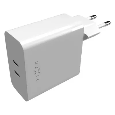 Síťová nabíječka FIXED s 2x USB-C výstupem, podpora PD, 65W, bílá