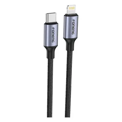 Foneng X95 opletený kabel s kovovou hlavou USB-C - Lightning PD 20W 1,2 m (šedý)