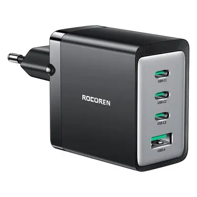 Síťová nabíječka GaN Rocoren 3x USB-C, 1x USB, 67W (černá)