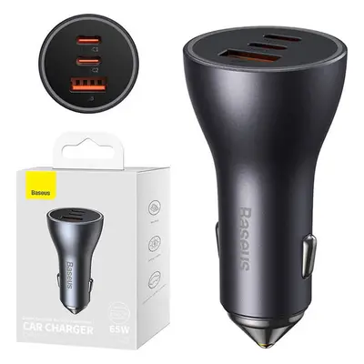 Baseus car charger Golden Contactor Pro Triple Fast 1x USB 2x USB-C 65W dark gray