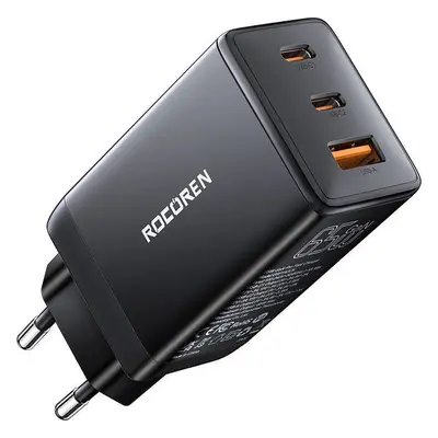 Rychlá nabíječka Rocoren GaN Pro 65W, 2x USB-C, USB (černá)