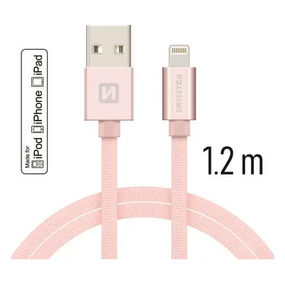 DATOVÝ KABEL SWISSTEN TEXTILE USB / LIGHTNING MFi 1,2 M RŮŽOVO/ZLATÝ