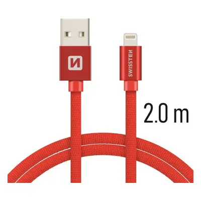 DATOVÝ KABEL SWISSTEN TEXTILE USB / LIGHTNING 2,0 M ČERVENÝ