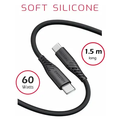 DATOVÝ KABEL SWISSTEN SOFT SILICONE USB-C / USB-C 1,5 M 60W ČERNÝ