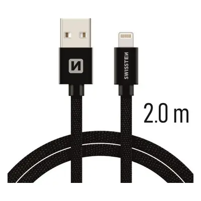 DATOVÝ KABEL SWISSTEN TEXTILE USB / LIGHTNING 2,0 M ČERNÝ