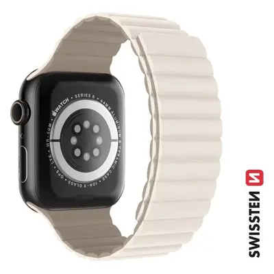 SWISSTEN ŘEMÍNEK PRO APPLE WATCH SILIKONOVÝ - MAGNETIC 42 / 44 / 45 / 49 mm BÍLÁ / CAPPUCCINO