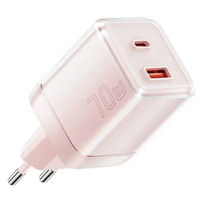 Essager Nástěnná nabíječka Yueqi 70W GaN USB-C + USB-A (růžová)