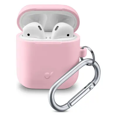 Ochranný kryt s karabinou Cellularline Bounce pro Apple AirPods 1 & 2, růžový