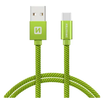 DATOVÝ KABEL SWISSTEN TEXTILE USB / USB-C 1,2 M ZELENÝ