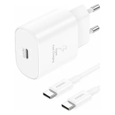 Foneng EU51 USB-C 25W síťová nabíječka + USB-C - USB-C kabel (bílý)