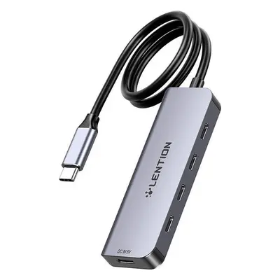 Lention 5in1 Hub USB-C na 4x USB-C 5Gbps + USB-C 5V-IN 15W (šedý)