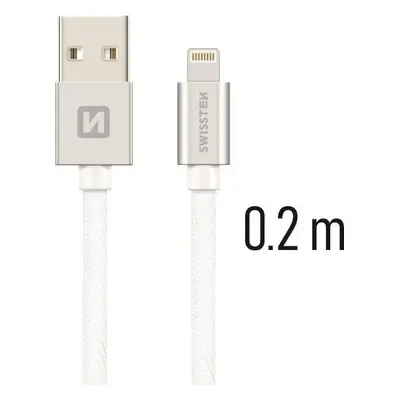 DATOVÝ KABEL SWISSTEN TEXTILE USB / LIGHTNING 0,2 M STŘÍBRNÝ