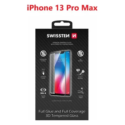 SKLO SWISSTEN ULTRA DURABLE 3D FULL GLUE GLASS PRO APPLE IPHONE 13 PRO MAX ČERNÉ