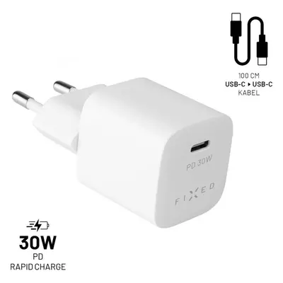 Set síťové nabíječky FIXED Mini s USB-C výstupem a USB-C/USB-C kabelu, podpora PD, 1 metr, 30W, 