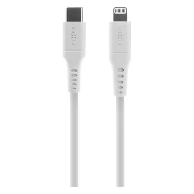 Krátký nabíjecí a datový Liquid silicone kabel FIXED s konektory USB-C/Lightning a podporou PD, 