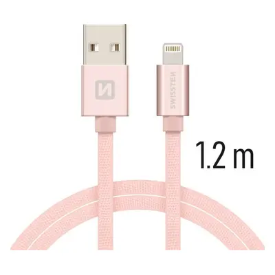 DATOVÝ KABEL SWISSTEN TEXTILE USB / LIGHTNING 1,2 M RŮŽOVO/ZLATÝ