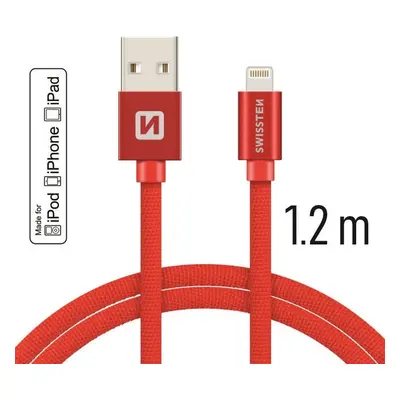 DATOVÝ KABEL SWISSTEN TEXTILE USB / LIGHTNING MFi 1,2 M ČERVENÝ