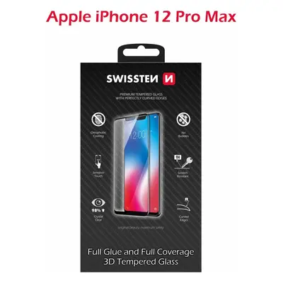 SKLO SWISSTEN ULTRA DURABLE 3D FULL GLUE GLASS PRO APPLE IPHONE 12 PRO MAX ČERNÉ