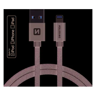 DATOVÝ KABEL SWISSTEN TEXTILE USB / LIGHTNING MFi 1,2 M ŠEDÝ