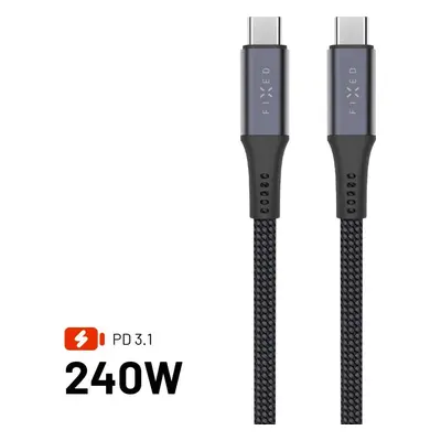 Dlouhý nabíjecí a datový opletený kabel FIXED s konektory USB-C/USB-C, PD 3.1, 2 m, USB4gen2 20G