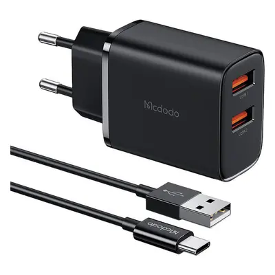 Mcdodo CH-5072 USB-A*2, 12W nabíječka + kabel USB-A na USB-C (černá)