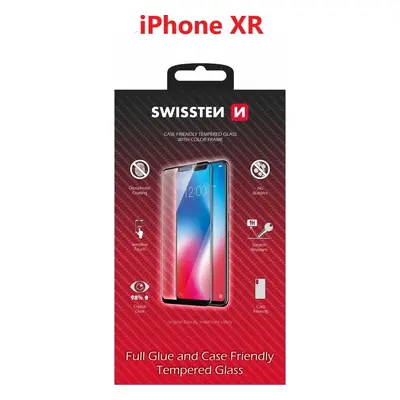 SKLO SWISSTEN FULL GLUE, COLOR FRAME, CASE FRIENDLY PRO APPLE IPHONE XR ČERNÉ