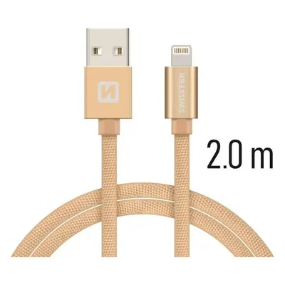 DATOVÝ KABEL SWISSTEN TEXTILE USB / LIGHTNING 2,0 M ZLATÝ