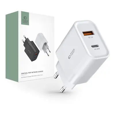 TECH-PROTECT C30W 2-PORT NETWORK CHARGER PD30W/QC3.0 WHITE