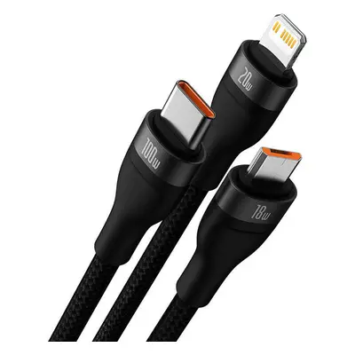 Baseus cable 3in1 Flash II USB + USB-C - Lightning + USB-C + microUSB 1,5 m 3,5A black 100W