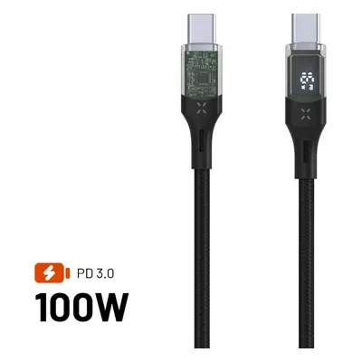 Nabíjecí a datový kabel FIXED s displejem s konektory USB-C/USB-C a podporou PD, 1.2m, USB 2.0, 