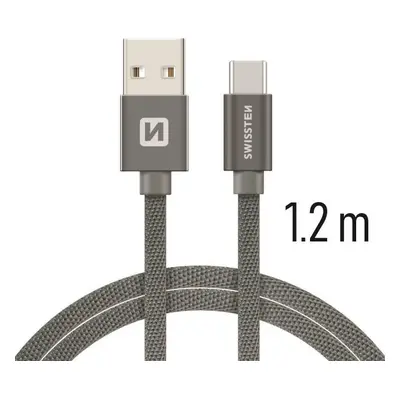 DATOVÝ KABEL SWISSTEN TEXTILE USB / USB-C 1,2 M ŠEDÝ