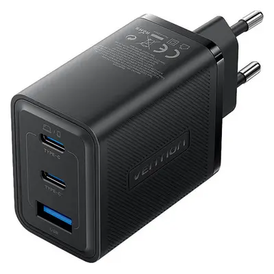 Vention Nástěnná nabíječka, Vention, FERB0-EU, 2xUSB-C, USB-A, 65W/65W/30W, GaN (černá)