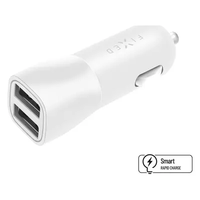 Autonabíječka FIXED s 2xUSB výstupem, 15W Smart Rapid Charge, bílá