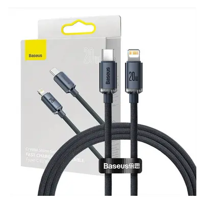 Baseus Crystal kabel USB-C na Lightning, 20W, PD, 1,2 m (černý)