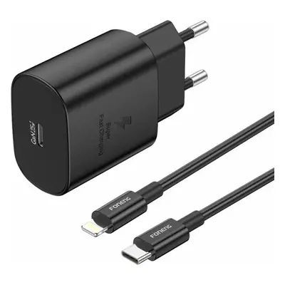 Foneng EU51 USB-C 25W síťová nabíječka + USB-C - Lightning kabel (černý)