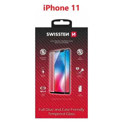 SKLO SWISSTEN FULL GLUE, COLOR FRAME, CASE FRIENDLY PRO APPLE IPHONE 11 ČERNÉ