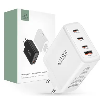 TECH-PROTECT NC100W-GAN 4-PORT SÍŤOVÁ NABÍJEČKA ADAPTÉR PD100W/QC3.0 WHITE