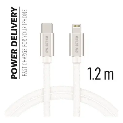 DATOVÝ KABEL SWISSTEN TEXTILE USB-C / LIGHTNING 1,2 M STŘÍBRNÝ