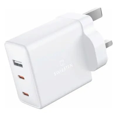 SWISSTEN SÍŤOVÝ ADAPTÉR GaN 2x USB-C + 1x USB 70W pro UK zásuvku