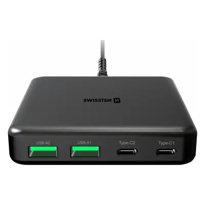 SWISSTEN MINI DESKTOP ADAPTÉR GaN 2x USB-C + 2xUSB 65W POWER DELIVERY ČERNÝ