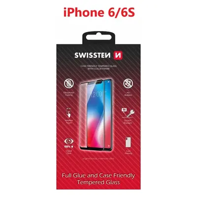 SKLO SWISSTEN FULL GLUE, COLOR FRAME, CASE FRIENDLY PRO APPLE IPHONE 6/6S ČERNÉ