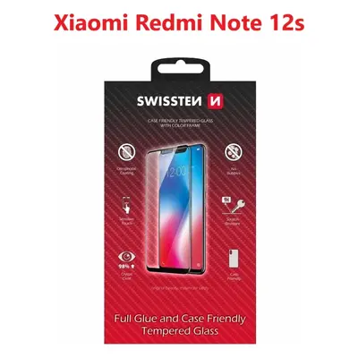 SKLO SWISSTEN FULL GLUE, COLOR FRAME, CASE FRIENDLY PRO XIAOMI REDMI NOTE 12s ČERNÉ