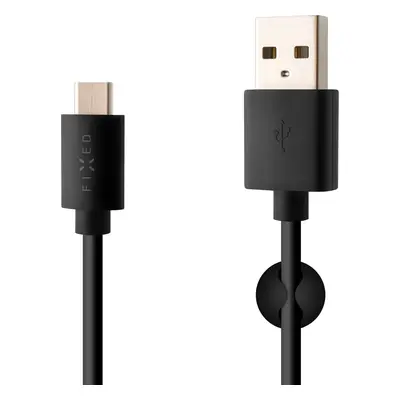 Dlouhý datový a nabíjecí kabel FIXED s konektory USB/USB-C, USB 2.0, 2 metry, černý