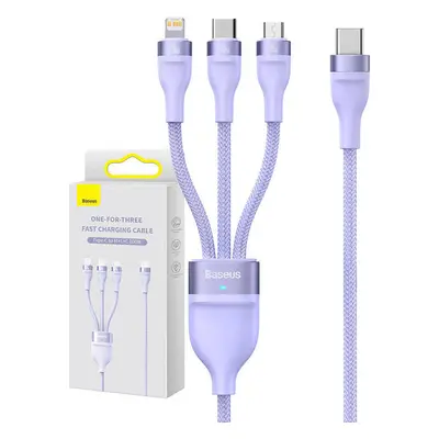 USB kabel 3v1 Baseus Flash Series 2, USB-C + micro USB + Lightning, 100 W, 1,5 m (fialový)