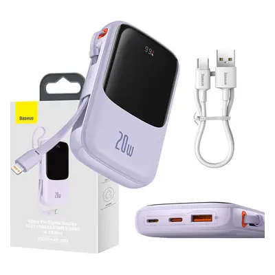 Powerbanka Baseus Qpow Pro s kabelem Lightning, USB-C, USB, 10000 mAh, 20 W (fialová)