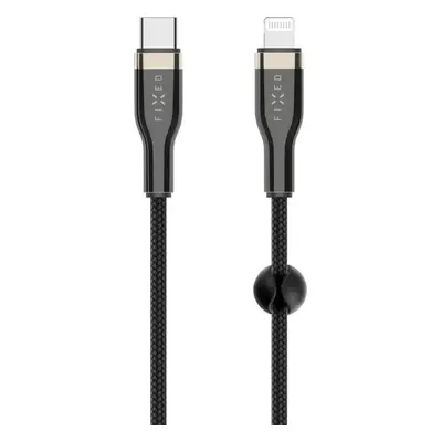 Krátký nabíjecí a datový opletený kabel FIXED s konektory USB-C/Lightning a podporou PD, 0.5m, M