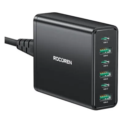 Rocoren napájecí nabíječka 3x USB-C, 3x USB-A, 60W (černá)